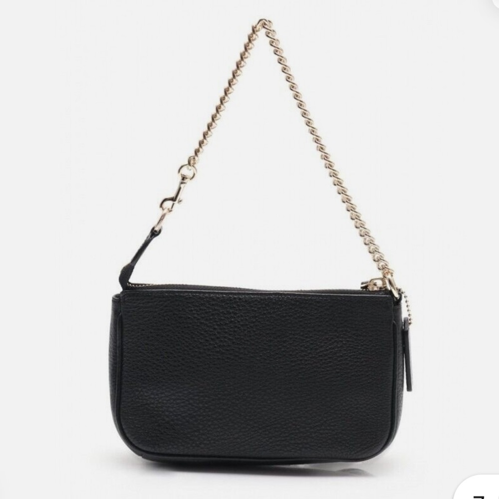 Coach NWT leveled leather large wristlet with chain clutch black gold - Picture 8 of 16